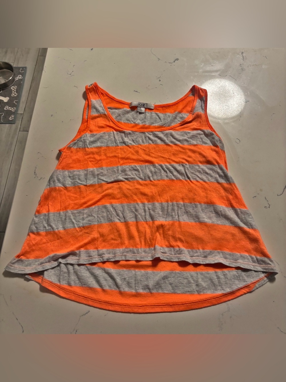 Striped Orange & Gray Women's Forever 21 Hi-lo Tank Top